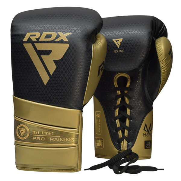 RDX L1 Mark Pro Gants de boxe d'entraînement 16oz Noir/doré Super skin – Image 2