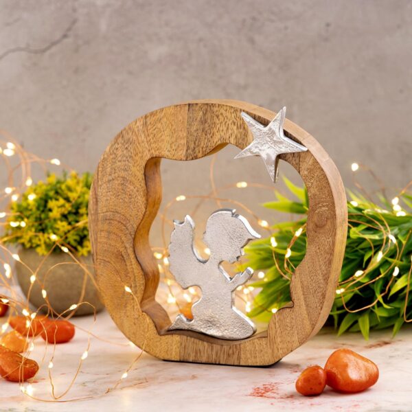 Figurine décorative ange priant 20x20cm Masterbox 16 pièces figurine en bois ange porte-bonheur bois de manguier aluminium – Image 2