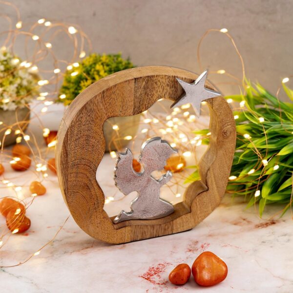 Figurine décorative ange priant 20x20cm Masterbox 16 pièces figurine en bois ange porte-bonheur bois de manguier aluminium – Image 6
