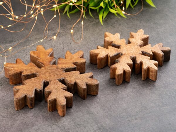 Figurines en bois flocon de neige 24x lot de 2 figurines décoratives Masterbox 18x18cm décoration de Noël – Image 2