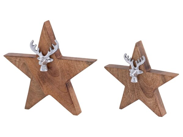Lot de 2 figurines étoiles en bois avec tête de cerf taille 25/19 cm Masterbox support 10 pièces en bois de manguier – Image 5