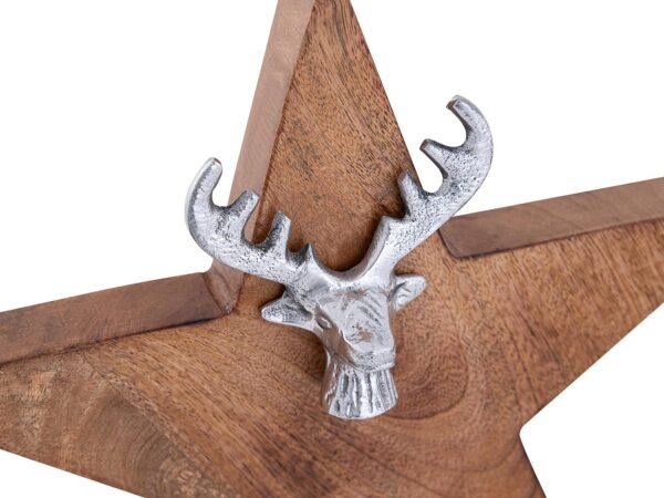 Lot de 2 figurines étoiles en bois avec tête de cerf taille 25/19 cm Masterbox support 10 pièces en bois de manguier – Image 6