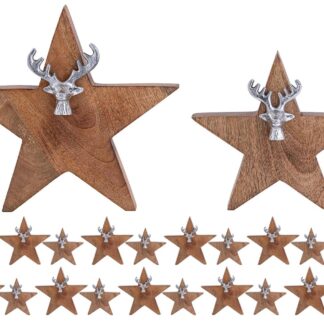 Lot de 2 figurines étoiles en bois avec tête de cerf taille 25/19 cm Masterbox support 10 pièces en bois de manguier
