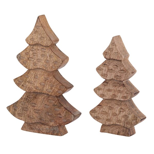 Figurine d'arbre décorative lot de 2 figurines en bois H23/20cm sapin en bois décoration de Noël en bois de manguier – Image 4