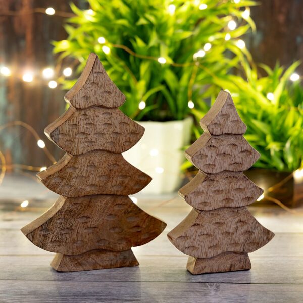 Figurine d'arbre décorative lot de 2 figurines en bois H23/20cm sapin en bois décoration de Noël en bois de manguier – Image 6