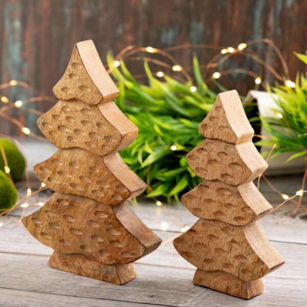 Figurine d'arbre décorative lot de 2 figurines en bois H23/20cm sapin en bois décoration de Noël en bois de manguier – Image 5