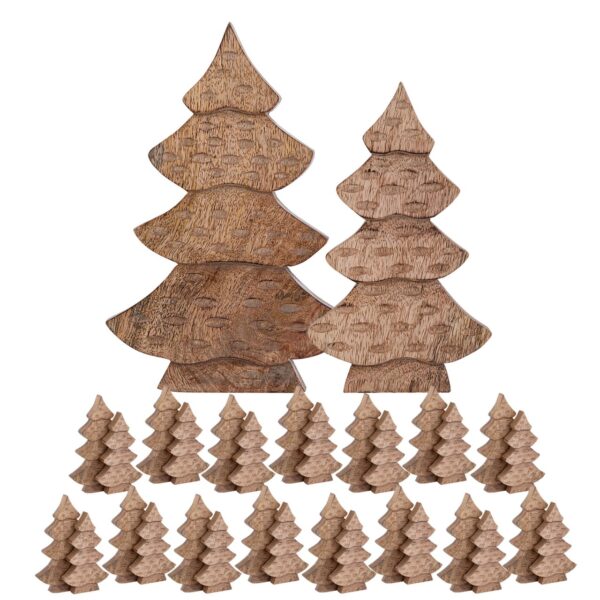 Figurine d'arbre déco lot de 2 figurines en bois H23/20cm Masterbox 16 pièces décoration de Noël en bois de manguier