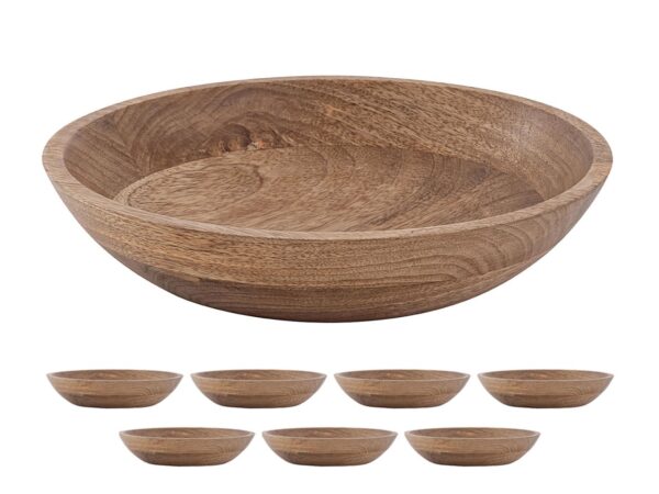 Bol en bois bol décoratif rond ø25 ou 30cm H6cm Masterbox 8 pièces moderne simple en bois de manguier