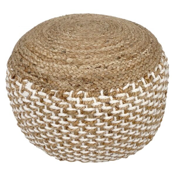 Pouf tabouret en jute rond 50x50 cm tabouret décoratif jute naturel pouf coussin de sol repose-pieds – Image 3