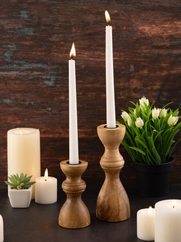 Bougeoir lot de 2 bougies bâtons bougeoir H20/13x6cm bougeoir rond en bois de manguier