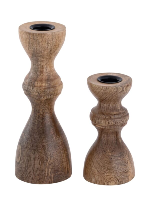 Bougeoir lot de 2 bougies bâtons bougeoir H20/13x6cm bougeoir rond en bois de manguier – Image 2