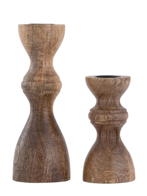 Bougeoir Masterbox 18x lot de 2 bougies bâtons bougeoir H20/13x6cm rond en bois de manguier – Image 4