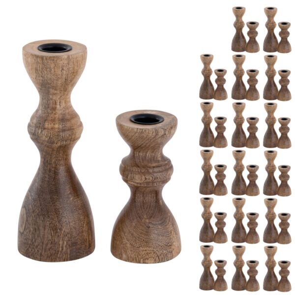 Bougeoir Masterbox 18x lot de 2 bougies bâtons bougeoir H20/13x6cm rond en bois de manguier