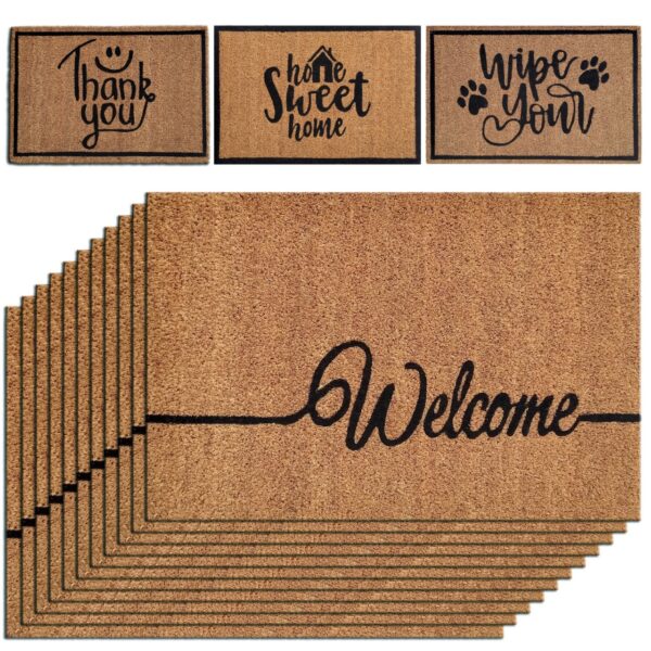 Lot de 10 tapis en noix de coco 60 x 40 cm - Paillasson à motif - Paillasson - Tapis anti-salissure - Porte d'entrée