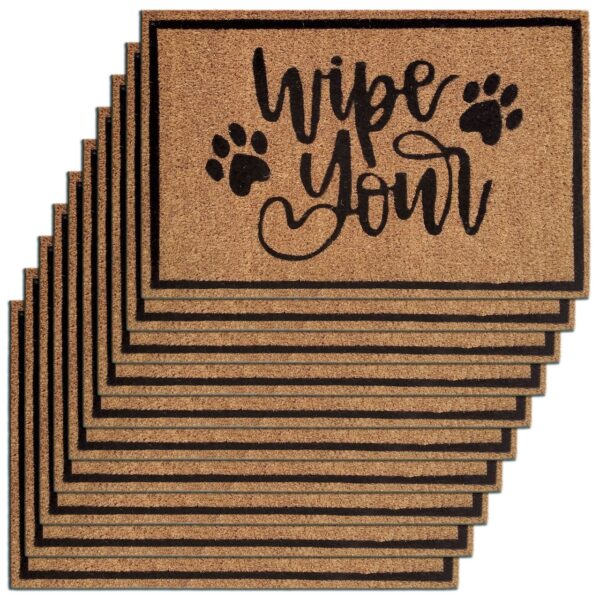 Lot de 10 tapis en noix de coco 60 x 40 cm - Paillasson à motif - Paillasson - Tapis anti-salissure - Porte d'entrée