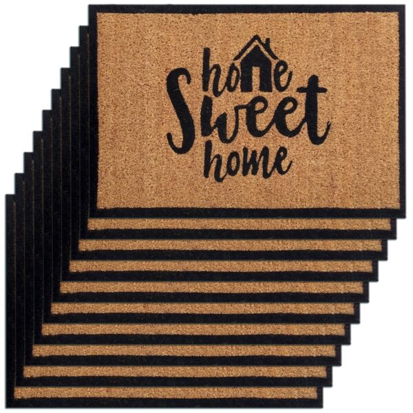 Lot de 10 tapis en noix de coco 60 x 40 cm - Paillasson à motif - Paillasson - Tapis anti-salissure - Porte d'entrée