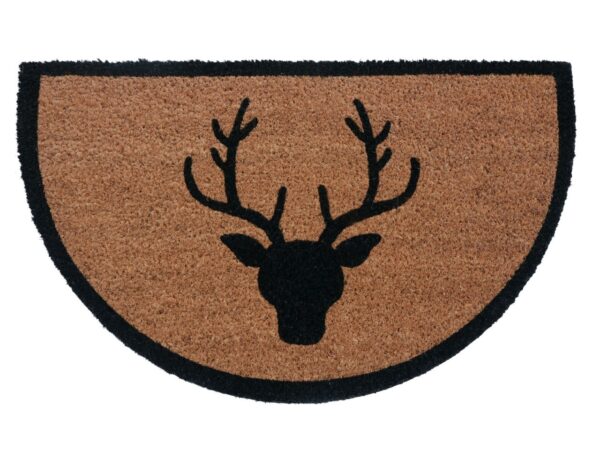 Paillasson en noix de coco semi-circulaire 75 x 45 cm - Paillasson motif cerf - Tapis de saleté pour porte d'entrée