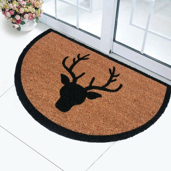 Paillasson en noix de coco semi-circulaire 75 x 45 cm - Paillasson motif cerf - Tapis de saleté pour porte d'entrée – Image 2
