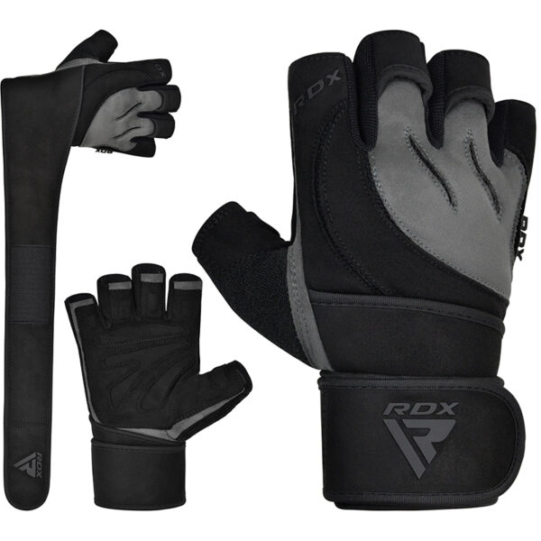 RDX L4 Gants Mitaines de Musculation Gants d'Haltérophilie Gris-L – Image 2