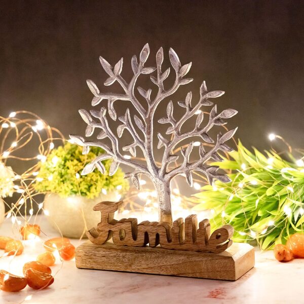 Figurine décorative arbre de vie avec inscription famille figurine en bois 20x27cm Masterbox 8 pièces en aluminium – Image 6