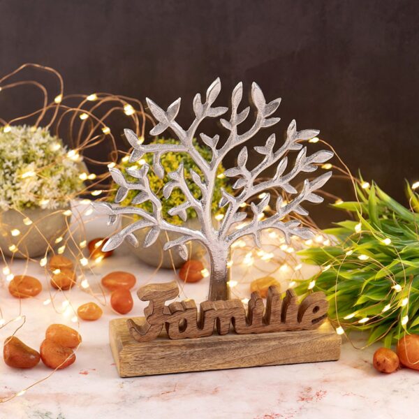 Figurine décorative arbre de vie avec inscription famille figurine en bois 20x27cm Masterbox 8 pièces en aluminium – Image 7