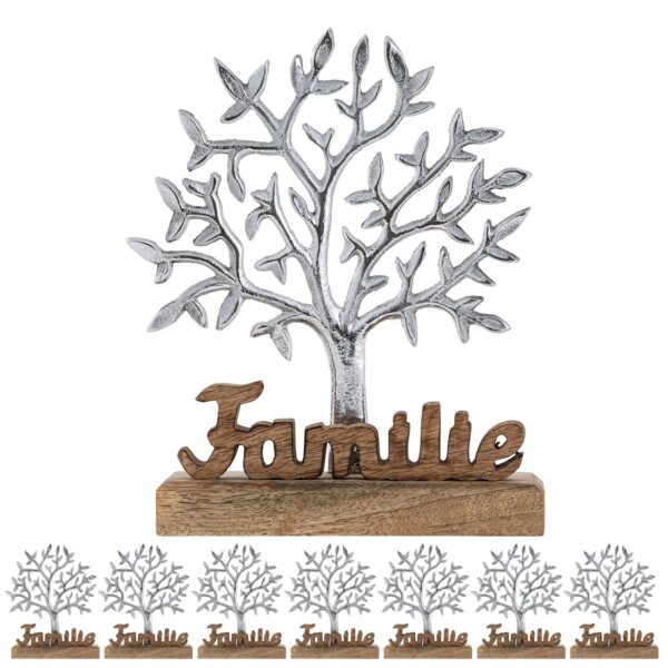 Figurine décorative arbre de vie avec inscription famille figurine en bois 20x27cm Masterbox 8 pièces en aluminium