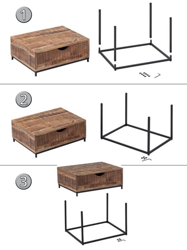 Table de nuit table de nuit en bois 45x45x35cm console de nuit table d'appoint Maya structure métal – Image 8
