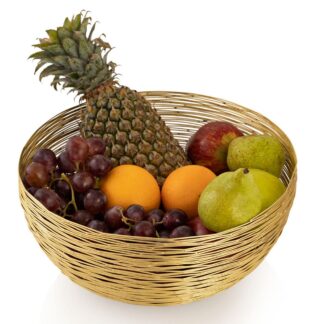 Corbeille à fruits ø 30 cm H 13 cm Corbeille à pain coupe à fruits métal ronde argentée ou dorée structure fil métallique poupée