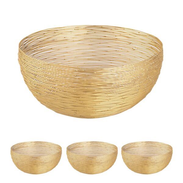 Corbeille à fruits 4 parties ø 30 cm H 13 cm Corbeille à pain coupe à fruits métal rond argent ou or structure fil de poupée