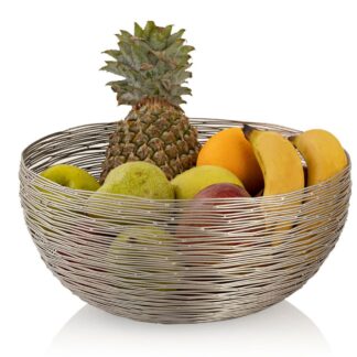 Corbeille à fruits ø 30 cm H 13 cm Corbeille à pain coupe à fruits métal ronde argentée ou dorée structure fil métallique poupée