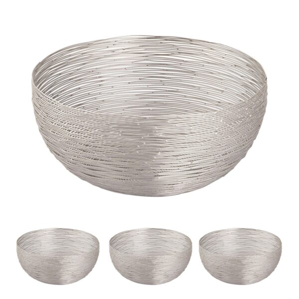 Corbeille à fruits 4 parties ø 30 cm H 13 cm Corbeille à pain coupe à fruits métal rond argent ou or structure fil de poupée