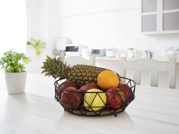 Corbeille à fruits 16 pièces métal ø 28 H 10 cm set 2 x 8 PU corbeille à pain en métal coupe à fruits ronde Neo noir – Image 8