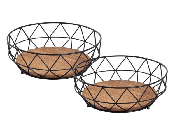 Corbeille à fruits 16 pièces métal ø 28 H 10 cm set 2 x 8 PU corbeille à pain en métal coupe à fruits ronde Neo noir – Image 2