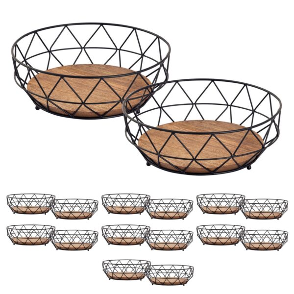 Corbeille à fruits 16 pièces métal ø 28 H 10 cm set 2 x 8 PU corbeille à pain en métal coupe à fruits ronde Neo noir
