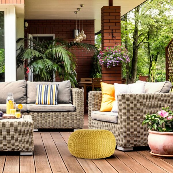 Pouf PREMIUM ø45cm tabouret pouf tricoté terrasse intérieure piscine jardin durable – Image 7