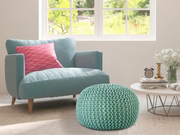 Pouf PREMIUM ø45cm tabouret pouf tricoté terrasse intérieure piscine jardin durable – Image 3