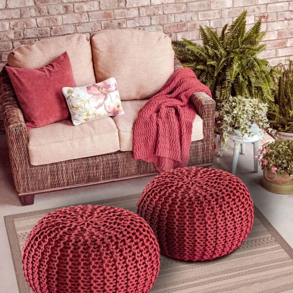 Pouf PREMIUM ø45cm tabouret pouf tricoté terrasse intérieure piscine jardin durable – Image 2