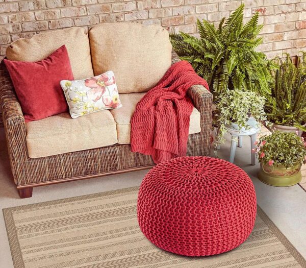 Pouf PREMIUM ø45cm tabouret pouf tricoté terrasse intérieure piscine jardin durable – Image 2
