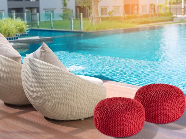 Pouf PREMIUM ø45cm tabouret pouf tricoté terrasse intérieure piscine jardin durable – Image 7