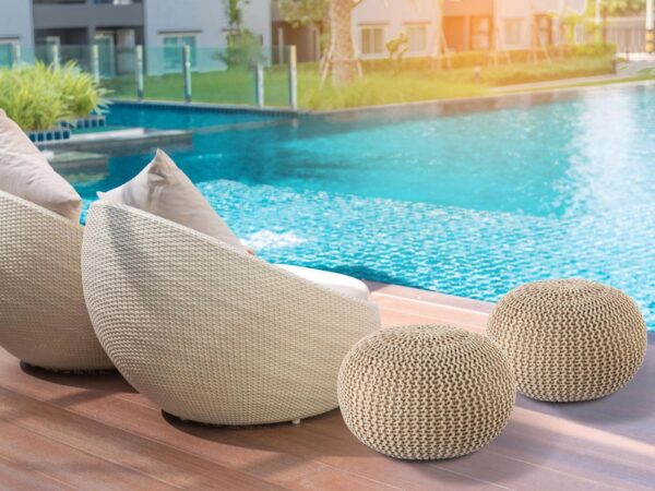 Pouf PREMIUM ø45cm tabouret pouf tricoté terrasse intérieure piscine jardin durable – Image 7