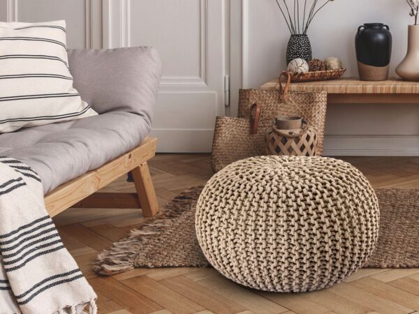 Pouf Ø 55 H 37 H 37 tabouret tricoté siège pouf coussin de sol durable – Image 4