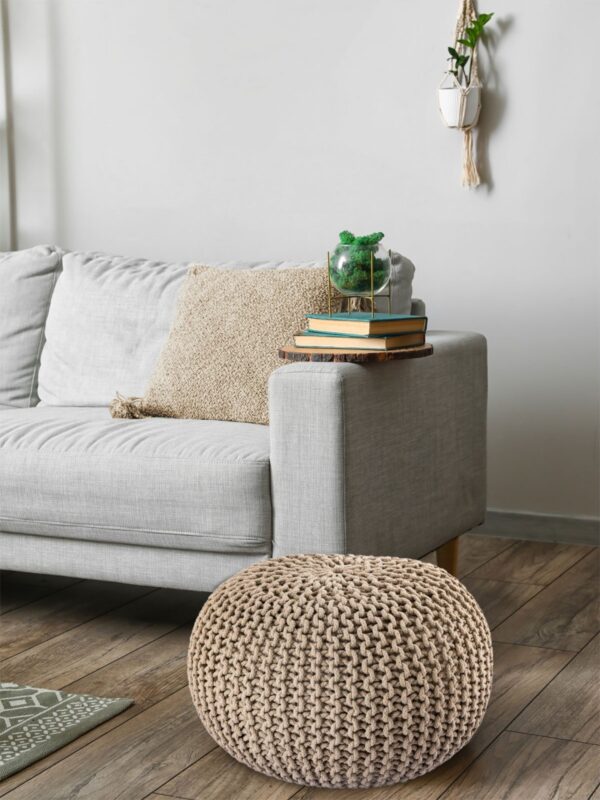 Pouf Ø 55 H 37 H 37 tabouret tricoté siège pouf coussin de sol durable – Image 5