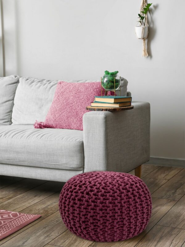 Pouf Ø 55 H 37 H 37 tabouret tricoté siège pouf coussin de sol durable – Image 4