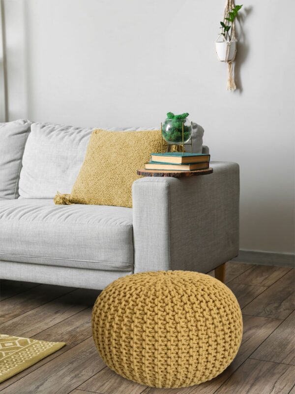 Pouf Ø 55 H 37 H 37 tabouret tricoté siège pouf coussin de sol durable – Image 5