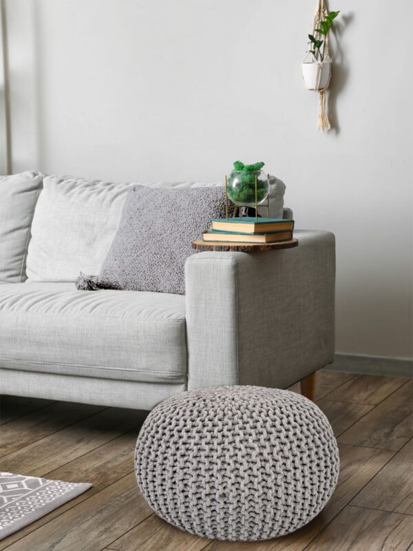 Pouf Ø 55 H 37 H 37 tabouret tricoté siège pouf coussin de sol durable – Image 7