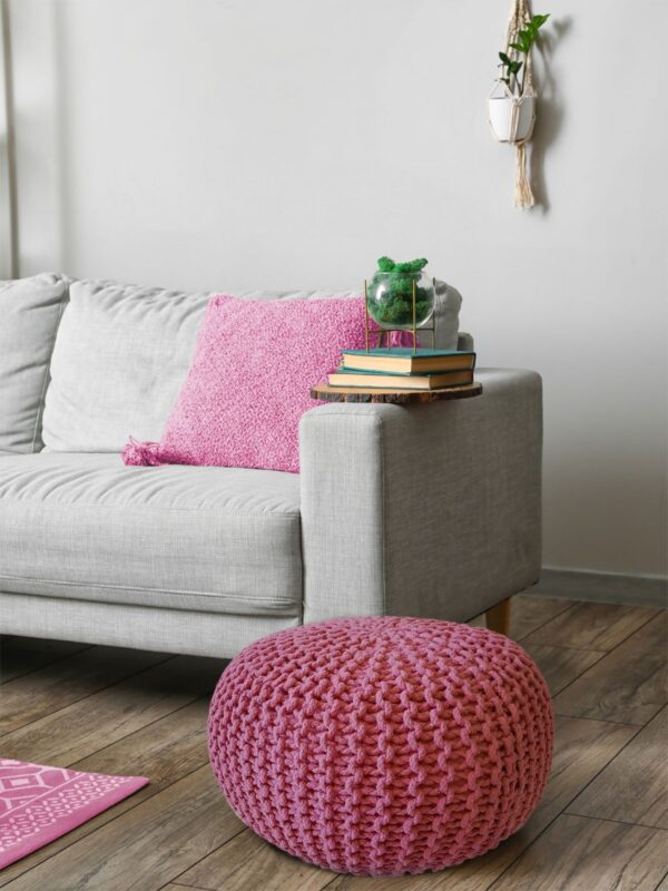 Pouf Ø 55 H 37 H 37 tabouret tricoté siège pouf coussin de sol durable – Image 5
