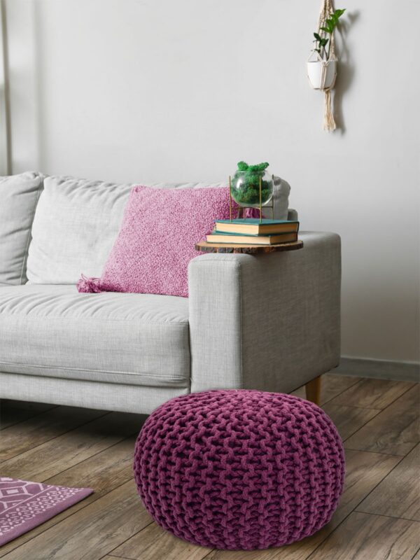 Pouf Ø 55 H 37 H 37 tabouret tricoté siège pouf coussin de sol durable – Image 4