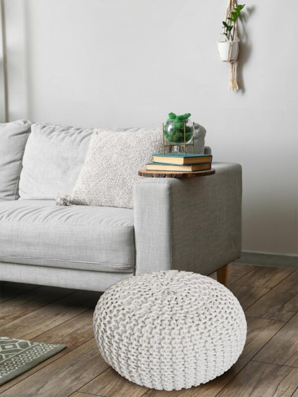 Pouf tabouret tricoté Ø 45 H 30 cm pouf d'assise cm coussin de sol tricoté – Image 5