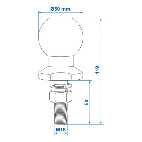 Towballs boule d'attelage 50 mm acier droit M16 x 55 mm argenté - ProPlus – Image 9