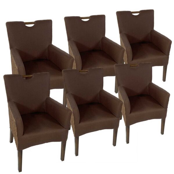 Chaises de salle à manger lot de 6 fauteuils en rotin fauteuils Bilbao chaises rembourrées chaises rembourrées marron prairie